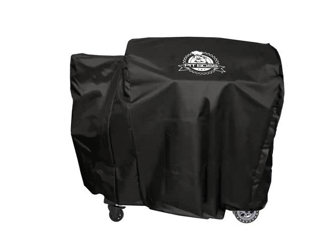 Black FITBOSSI grill cover with wheels and brand logo.