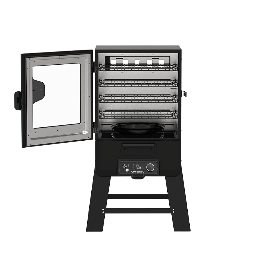 Pit Boss 30" Digital Vertical Smoker with Wi-Fi, front view with door open on a white background
