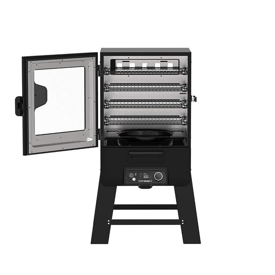 Pit Boss 30" Digital Vertical Smoker with Wi-Fi, front view with door open on a white background