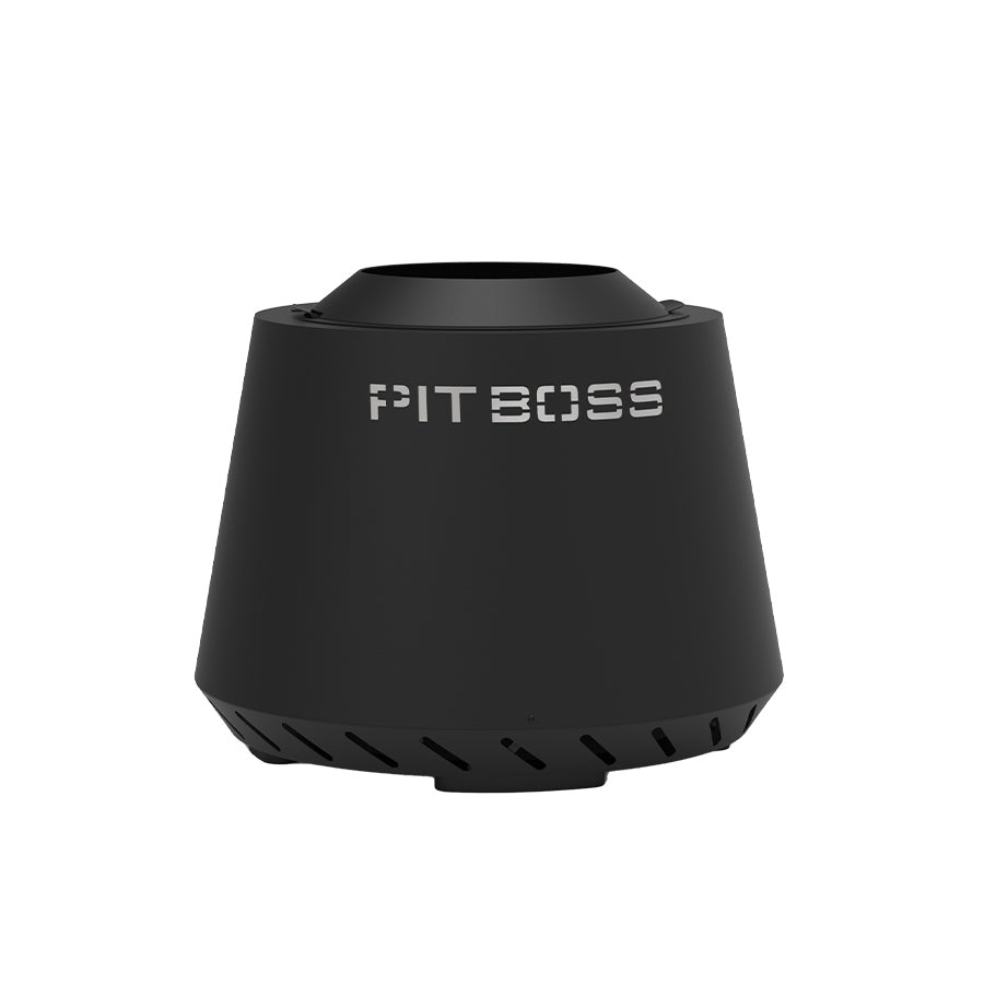 Black PITBOSS portable Bluetooth speaker with circular design.