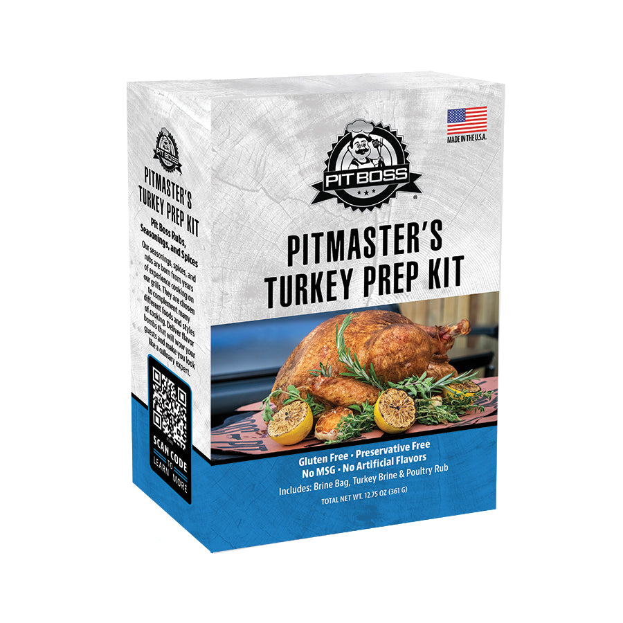 White Pit Boss Pitmaster's Turkey Prep Kit, includes brine bag, turkey brine, and poultry rub.