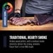 Hickory wood pellets for BBQ, shown with sliced smoked brisket. Delivers strong, aromatic, traditional smoke flavor.