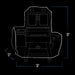 "White outline of a large stone chair with dimensions: height 67", width 56", depth 31"."