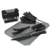Gray Pit Boss knife set with shears, gloves, and sharpener.