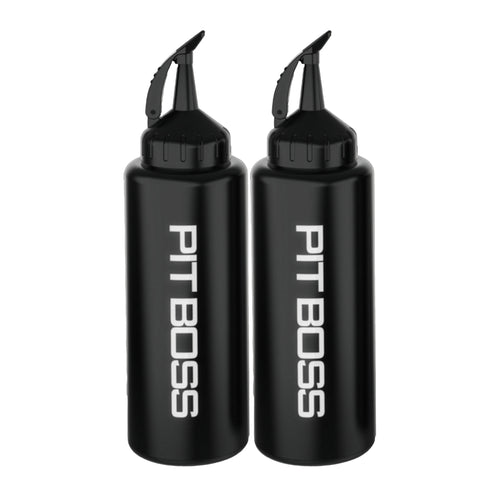 Pit Boss Ultimate Squeeze Bottles. Pack of two. White Pit Boss name down the front.