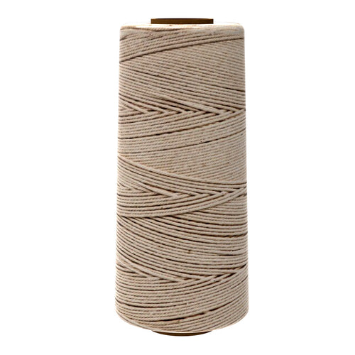 Natural cotton twine spool, beige color, tightly wound.