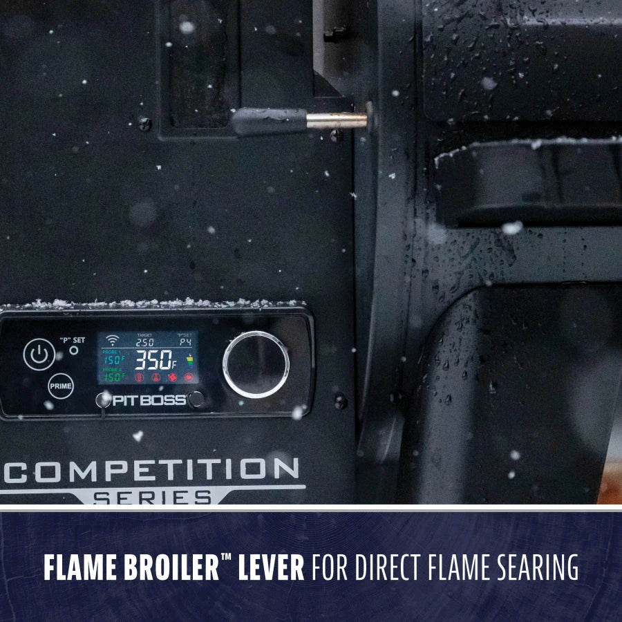 Black Pit Boss Competition Series flame broiler lever for direct flame searing.