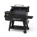 Black Pro Series electric grill with digital control panel and charcoal hopper.