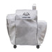White Laredo 1000 grill cover with black wheels and handle.