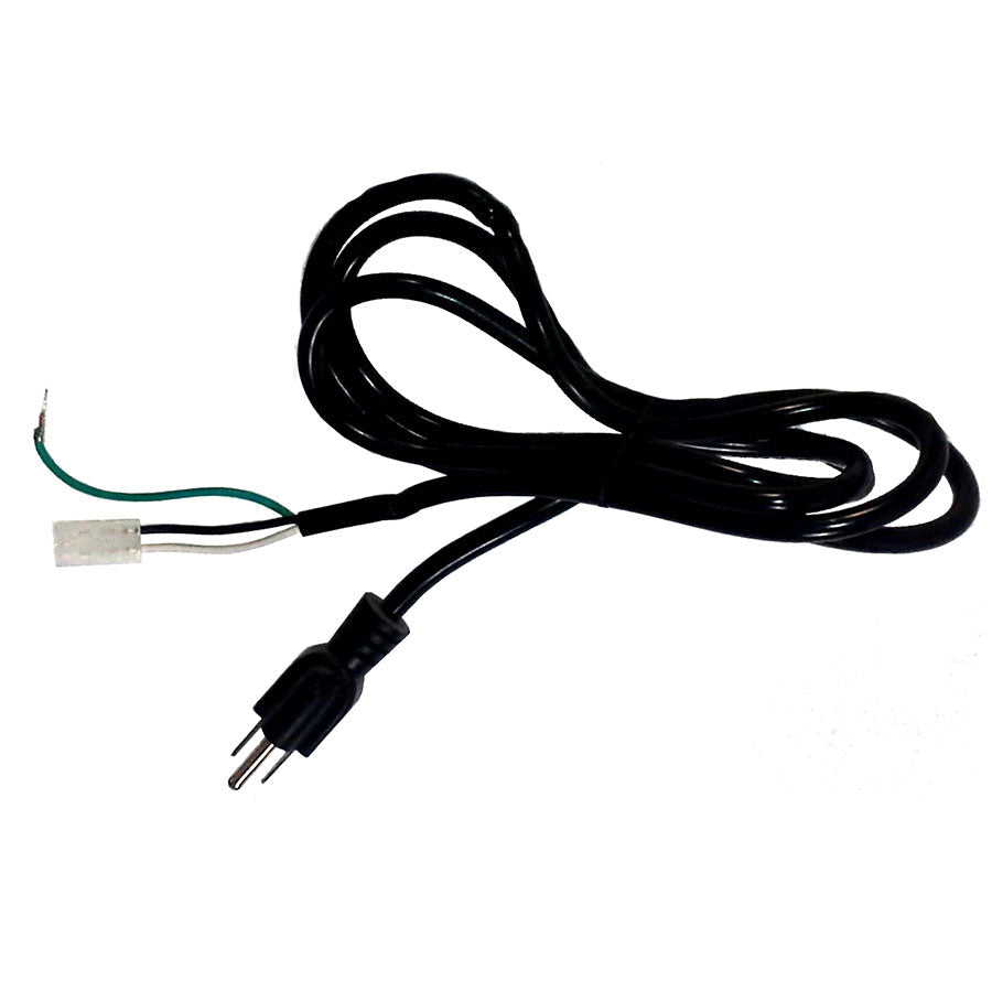 Black power cord with two-prong plug and exposed wiring connector.