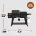 Black and orange Char-Broil Charleston grill with dimensions: 52.44" height, 64.33" width, 27.64" depth, 170 lbs weight.