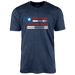 Navy blue Pit Boss t-shirt with red and white logo and grill tools design.