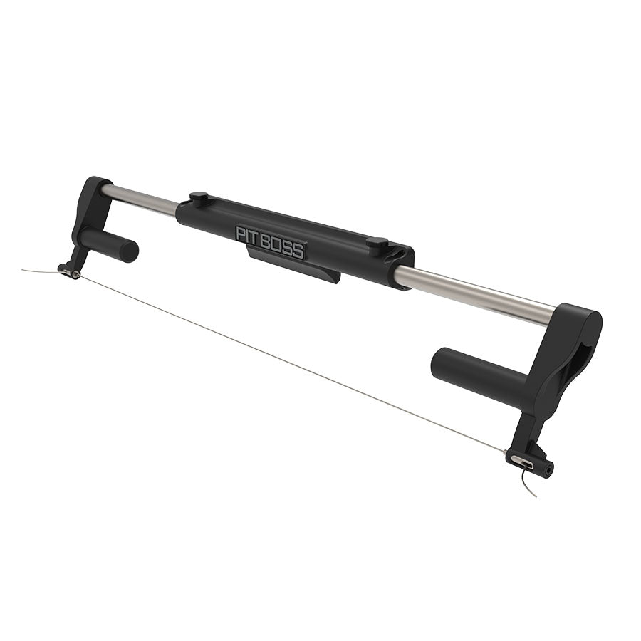 Black PitBoss resistance band trainer with silver bar and handles.