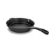 Black cast iron skillet with two handles.