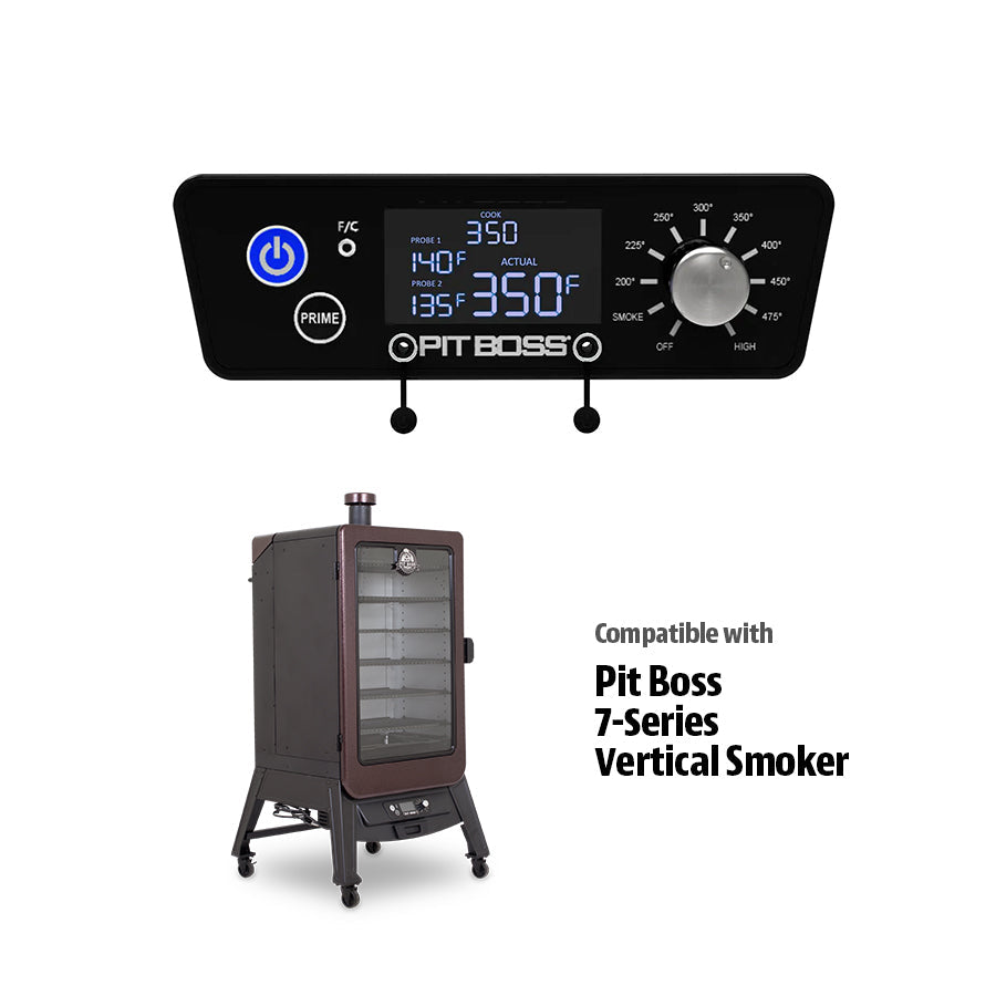 Black Pit Boss 7-Series Vertical Smoker with digital control panel.