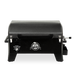 Black Pit Boss portable charcoal grill with control panel and side shelves.
