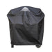 Black FitBoss grill cover with logo and wheels.