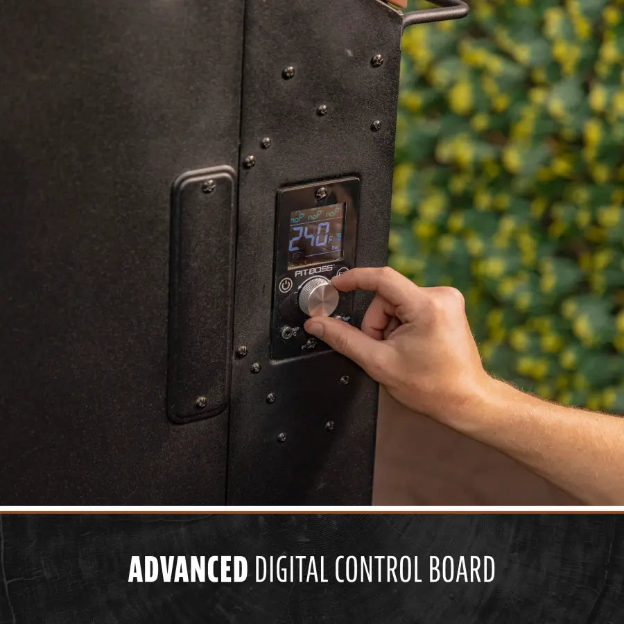 Black appliance with advanced digital control board and temperature display.