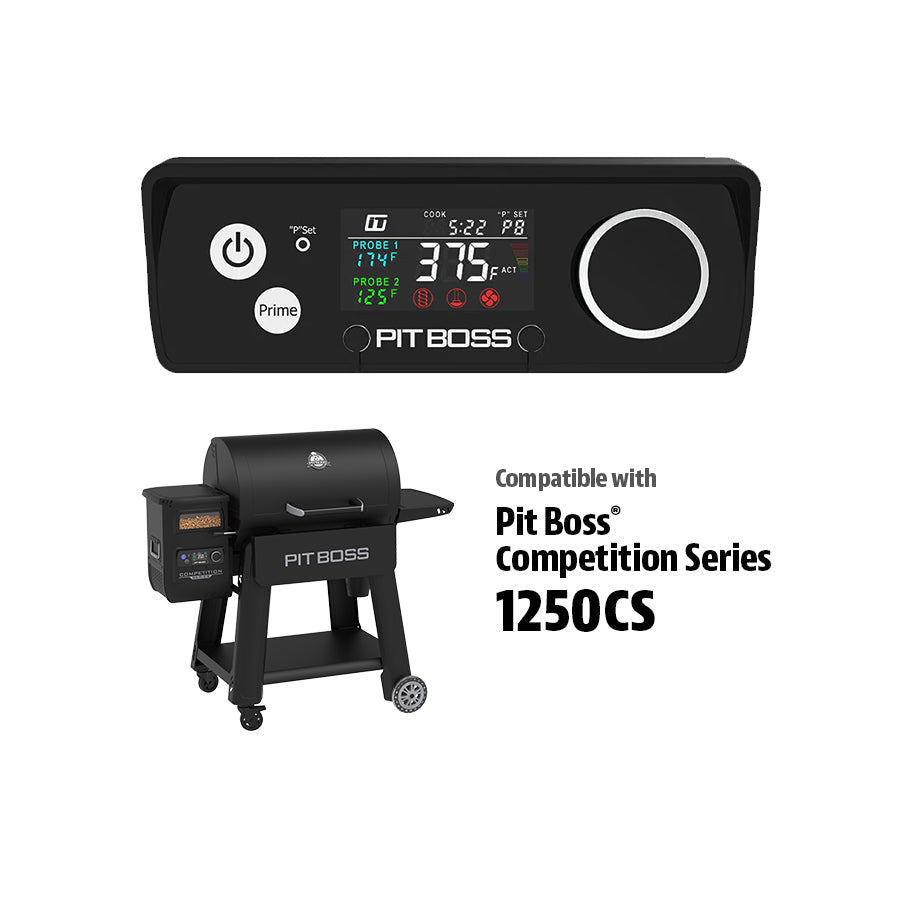 Black Pit Boss Competition Series 1250CS pellet grill with digital control panel.