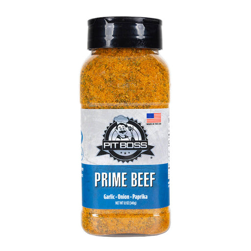 Orange Pit Boss Prime Beef seasoning with garlic, onion, and paprika.