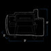 "White outline diagram of a 64" wide, 51" tall, and 33" deep product with internal details."