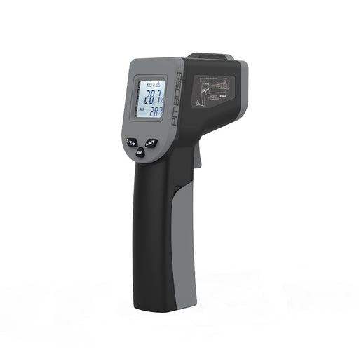 Gray and black Pit Boss infrared thermometer with digital display.
