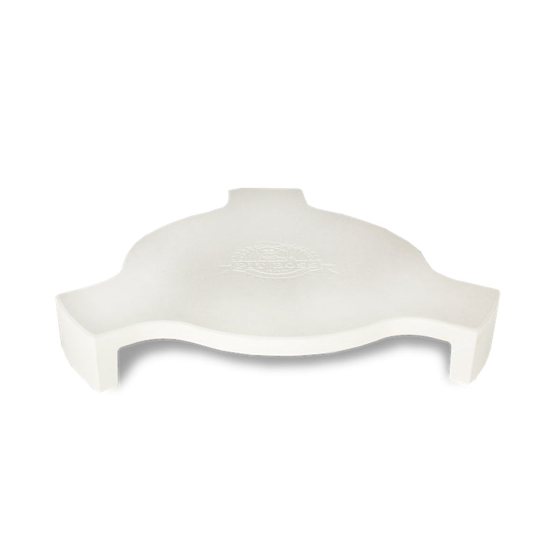 White plastic grill lid with embossed logo and handles.