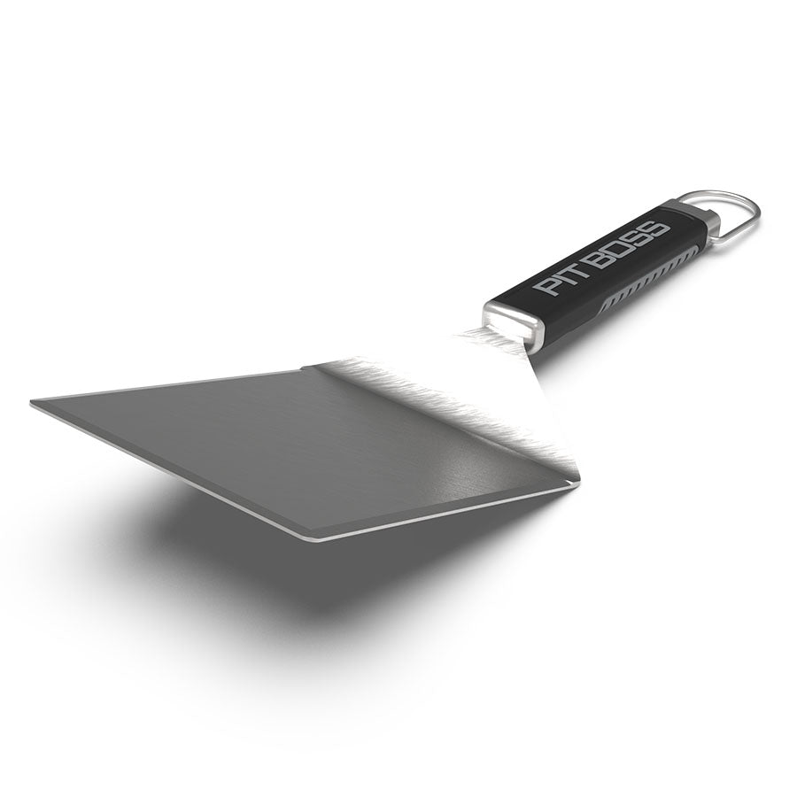 Black Pit Boss spatula with metal handle and loop.