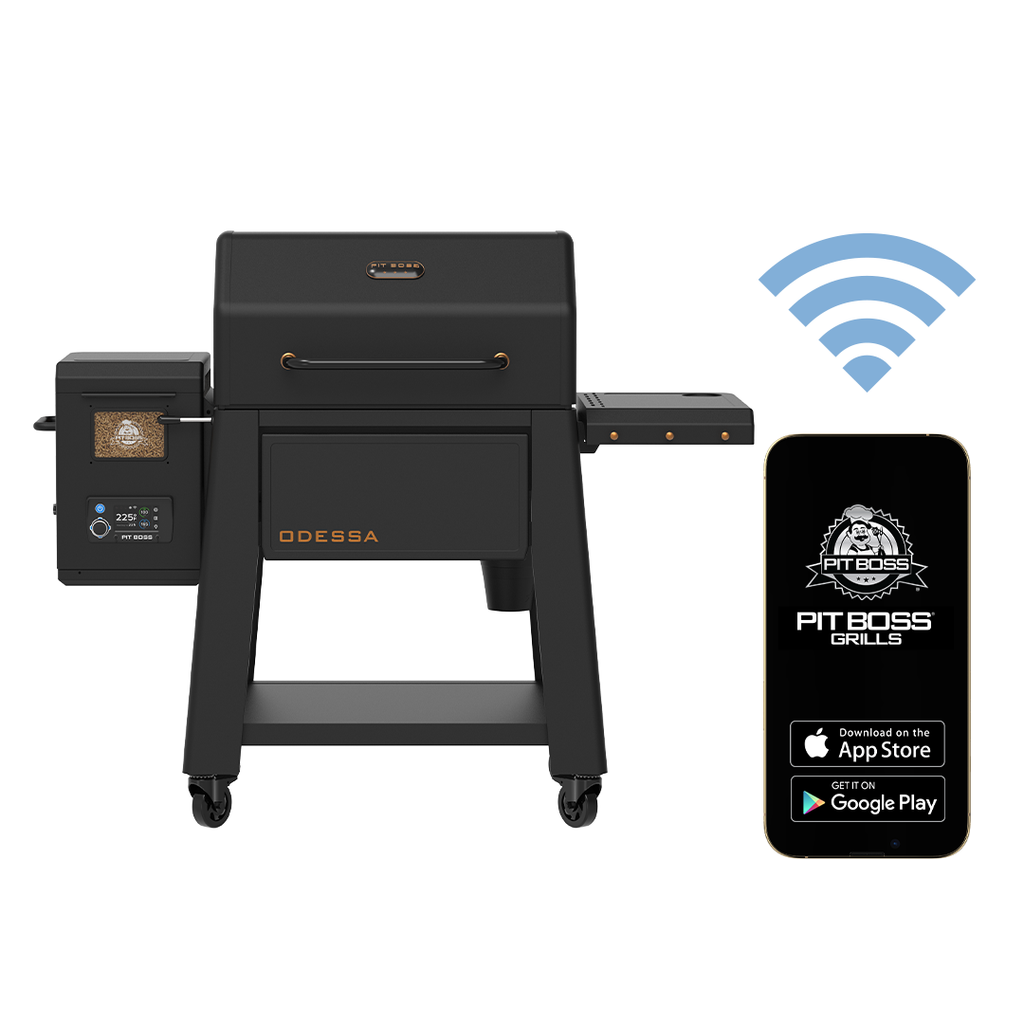 Black Pit Boss Odessa smart grill with mobile app connectivity.