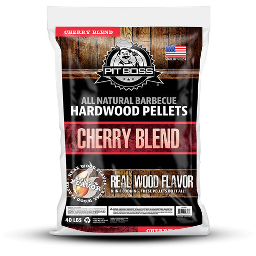 White bag of Pit Boss Cherry Blend All Natural Barbecue Hardwood Pellets, 40 lbs.