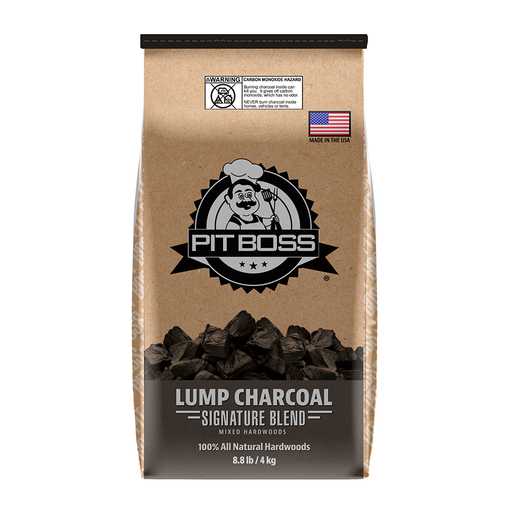 Brown Pit Boss Lump Charcoal Signature Blend, 8.8 lb/4 kg, 100% All Natural Hardwoods.