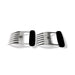 Black-handled stainless steel meat fork with logo.