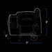White diagram of a vehicle with dimensions: height 50", width 57", depth 28".