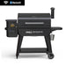 Black Traeger Pro Series pellet grill with Bluetooth connectivity.