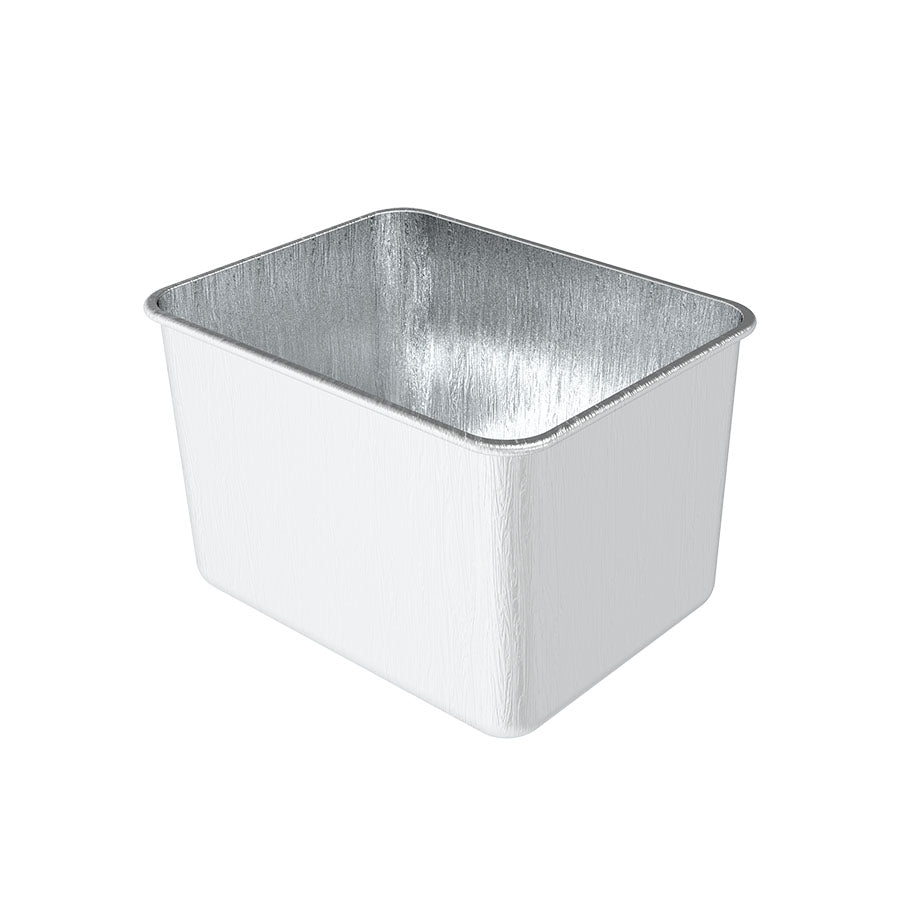 Silver rectangular aluminum baking pan with textured interior.