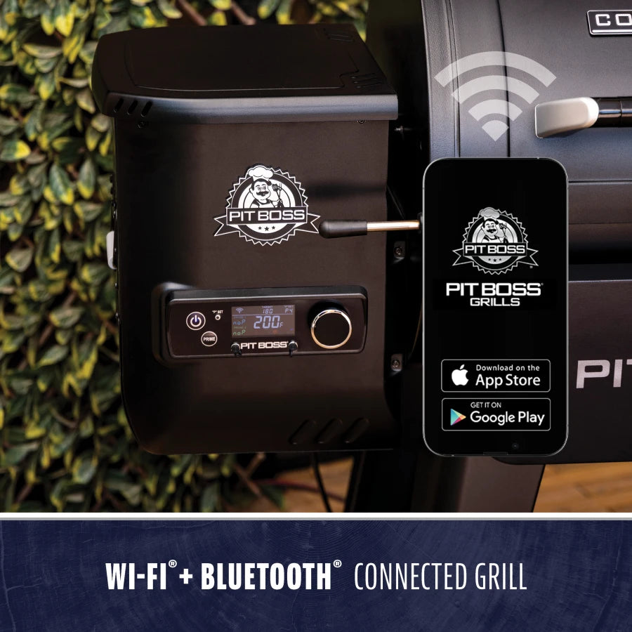 Black Pit Boss Grills connected grill with Wi-Fi and Bluetooth.