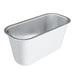 Rectangular disposable aluminum loaf pan with rounded edges and a smooth, shiny silver finish.