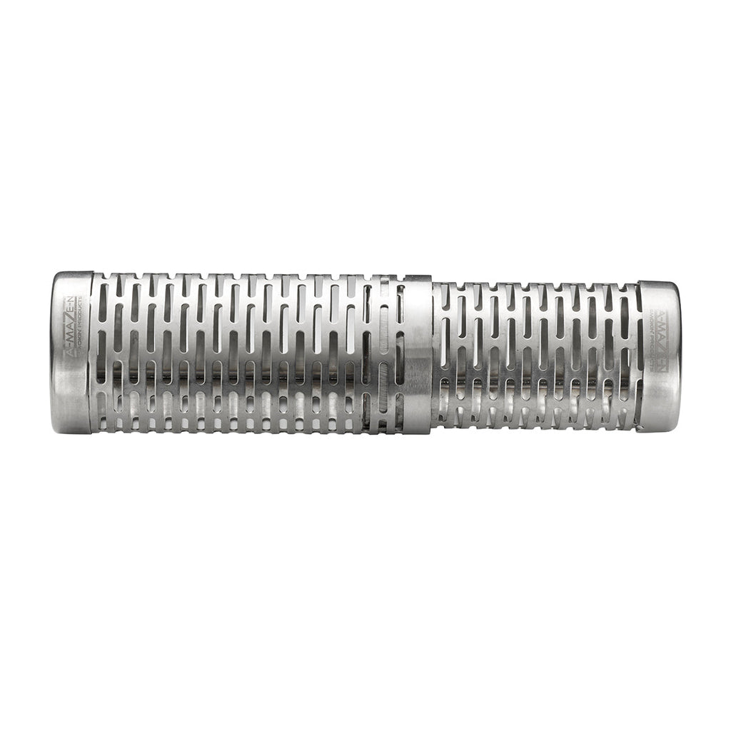 Stainless steel smoker tube with vented sides for even smoke distribution; ideal for grilling and BBQ.