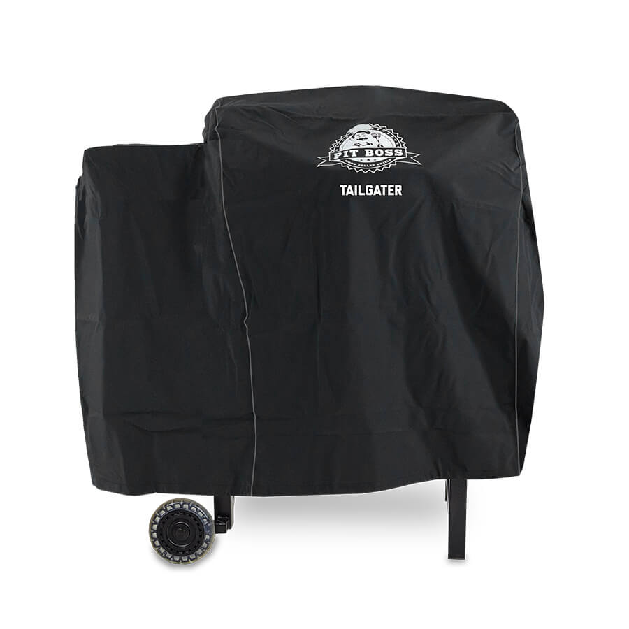 Black Pit Boss Tailgater grill cover with wheels.