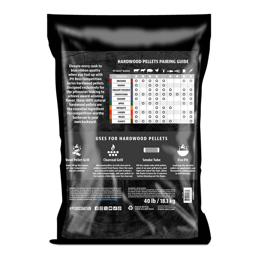 Pit Boss Competition Series PitMaster Blend Pellets, back view on a white background
