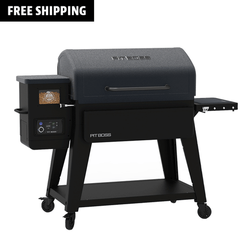Pit Boss Navigator 1600 Wood Pellet Grill, black and grey pellet smoker with wi-fi, front angle closed