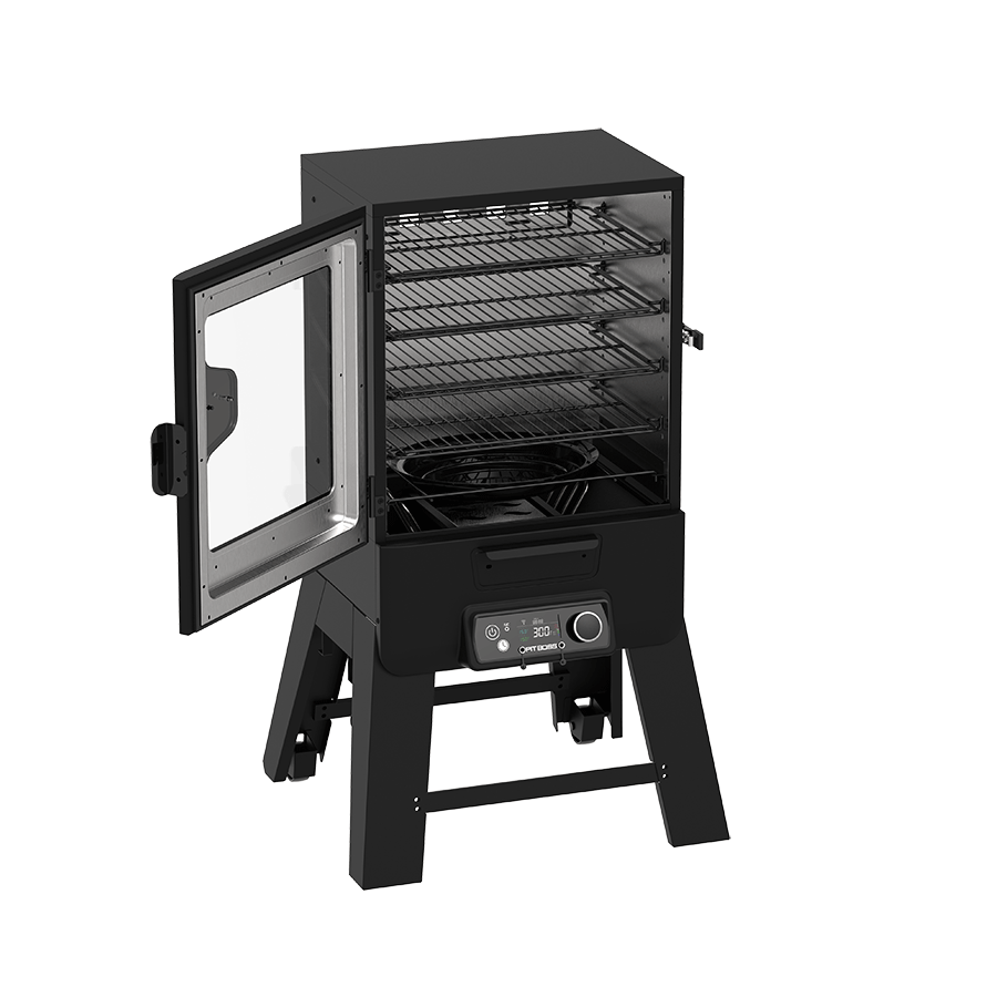 Pit Boss 30" Digital Vertical Smoker with Wi-Fi, left-side view with door open on a white background