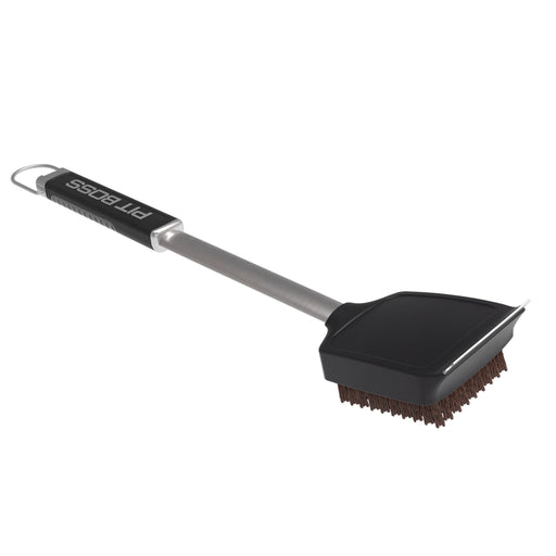 Pit Boss Palmyra Cleaning Brush and scraper for grills and smokers. Grey with Black handle and pit boss logo